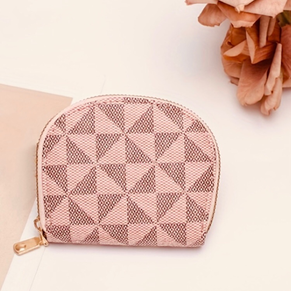 Credit Card Giftcard Wallet Purse | Zipper | Organized | NEW | Pink Geometric